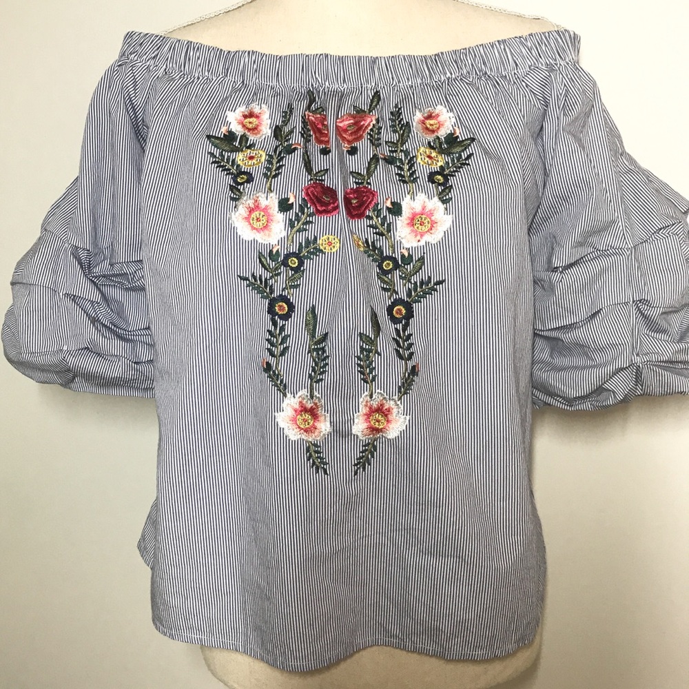Off Shoulder, Embroidered Top, Size M